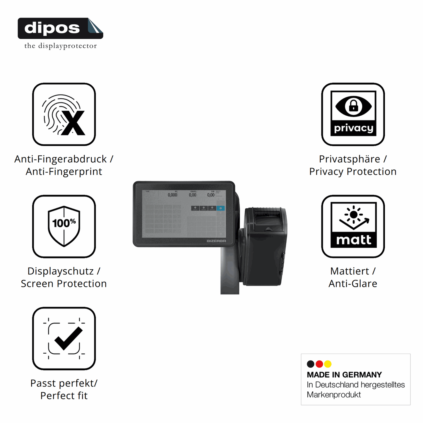 Privatsphäre-Schutz durch Sichtschutz-Folie passend zugeschnitten für Bizerba Q1 pro 800 12.1 Zoll