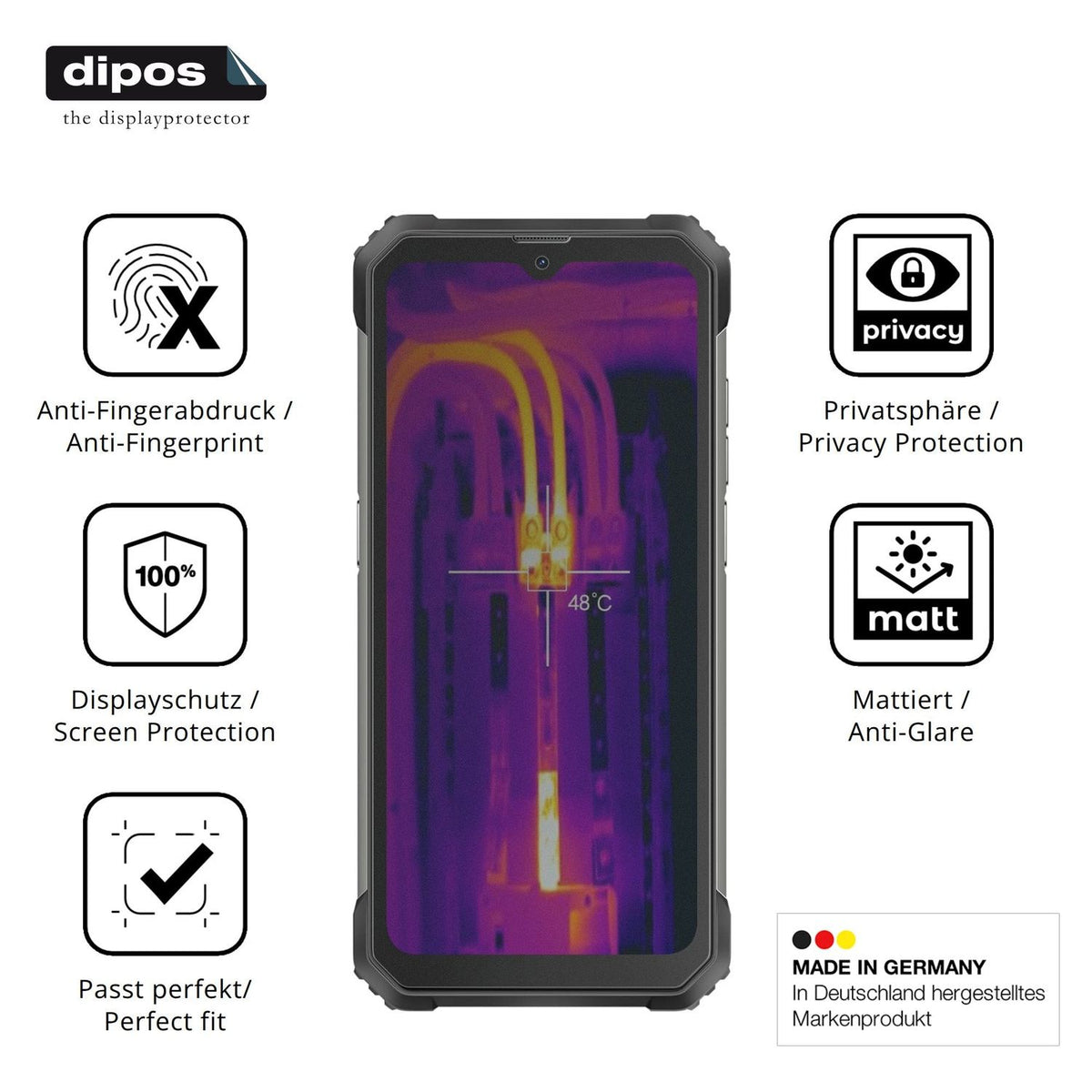 Privatsphäre-Schutz durch Sichtschutz-Folie passend zugeschnitten für Blackview BL8800 Pro