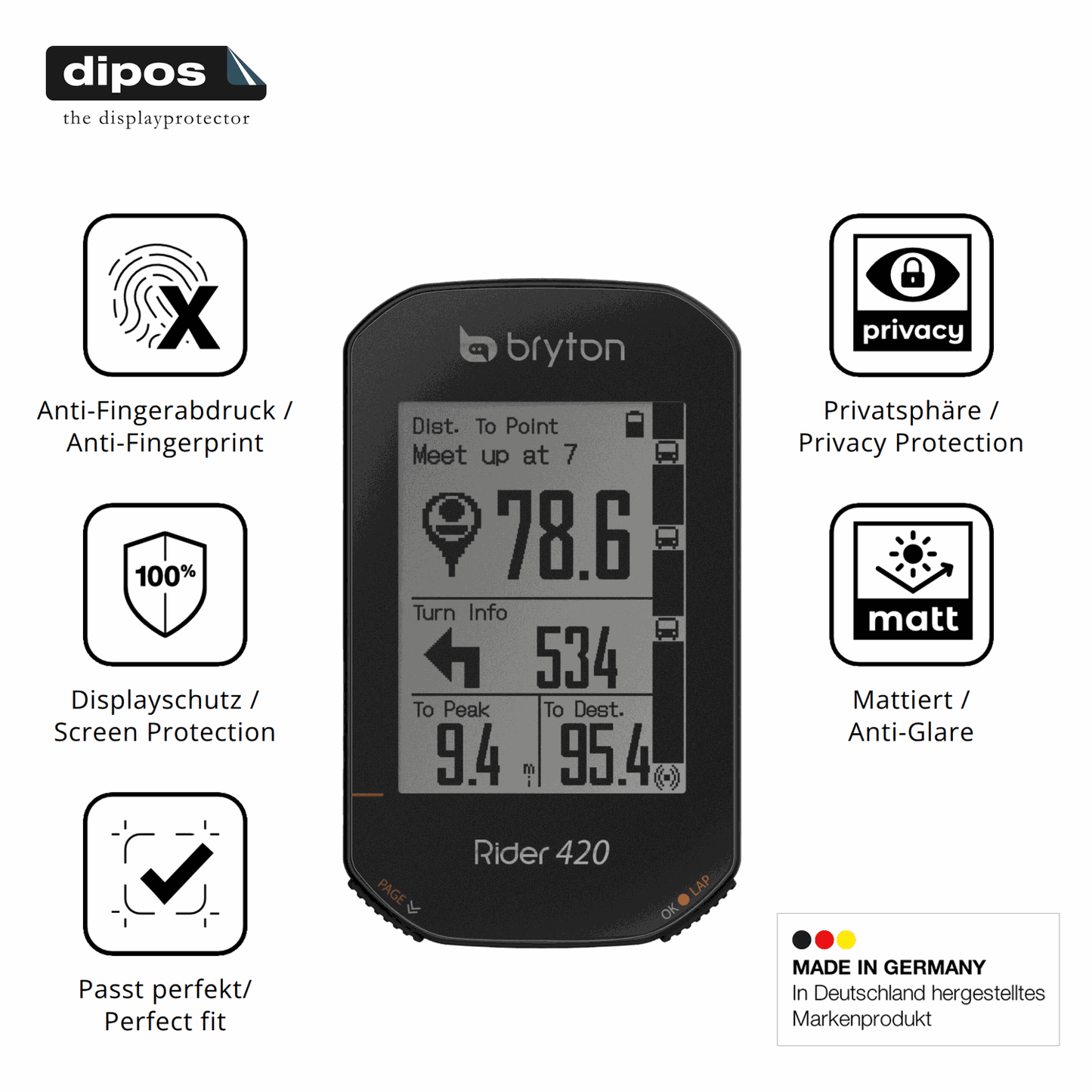 Privatsphäre-Schutz durch Sichtschutz-Folie passend zugeschnitten für Bryton Rider 420