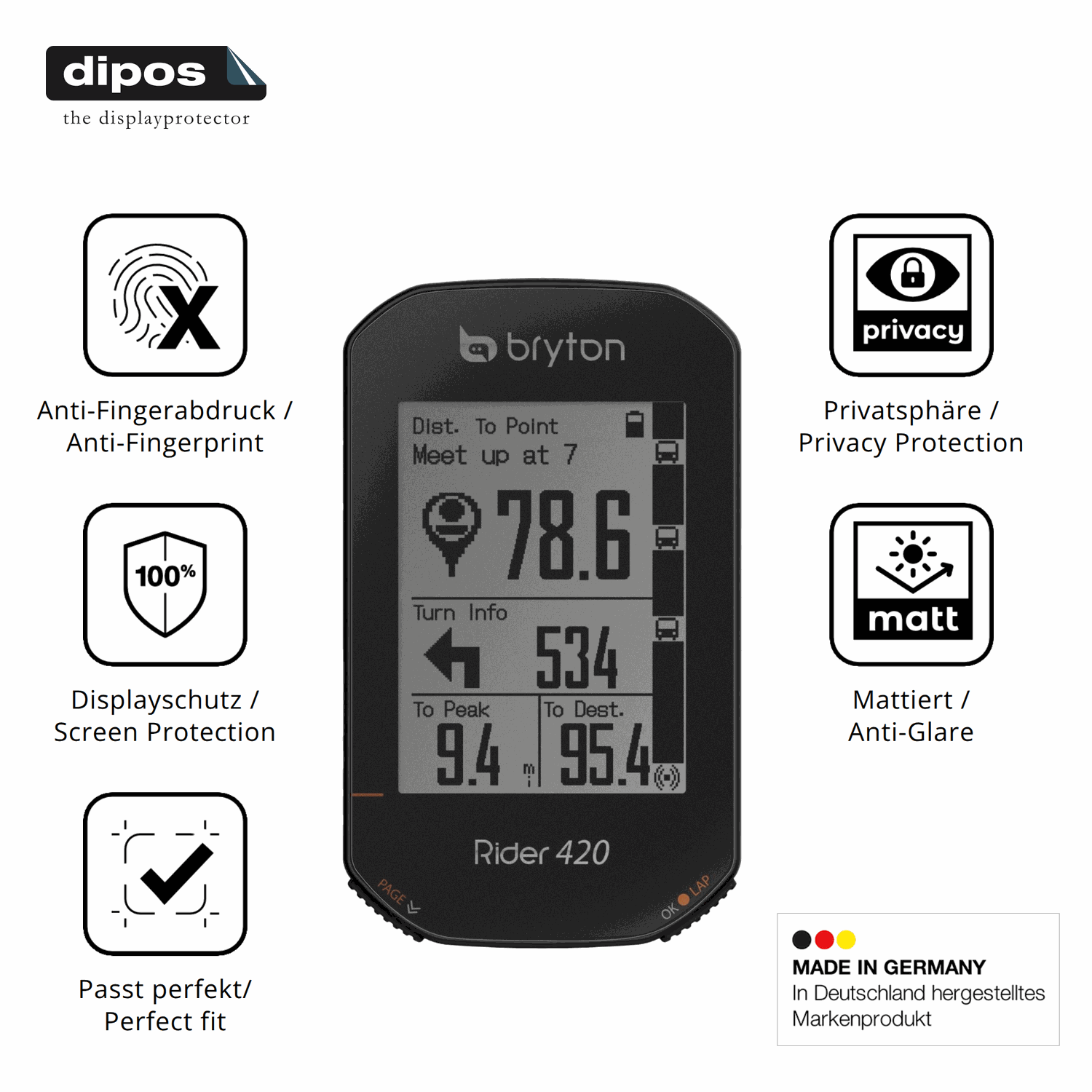 Privatsphäre-Schutz durch Sichtschutz-Folie passend zugeschnitten für Bryton Rider 420