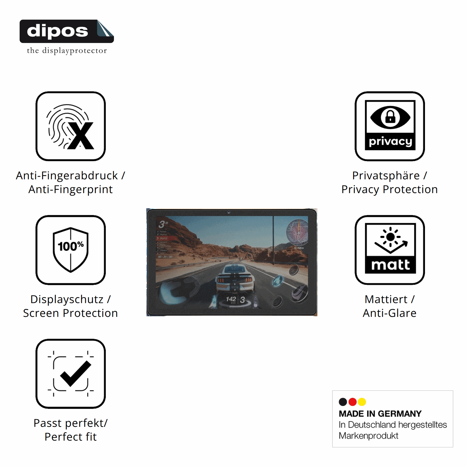 Privatsphäre-Schutz durch Sichtschutz-Folie passend zugeschnitten für Dghrti TAB20 10.1