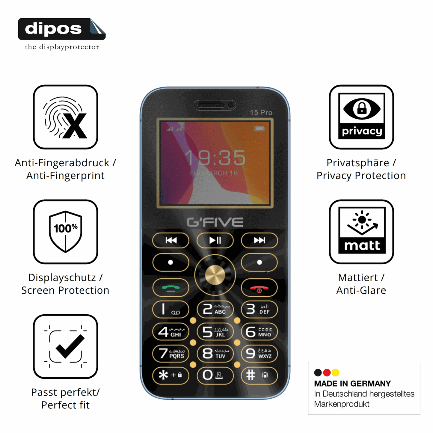 Privatsphäre-Schutz durch Sichtschutz-Folie passend zugeschnitten für GFive 15 Pro