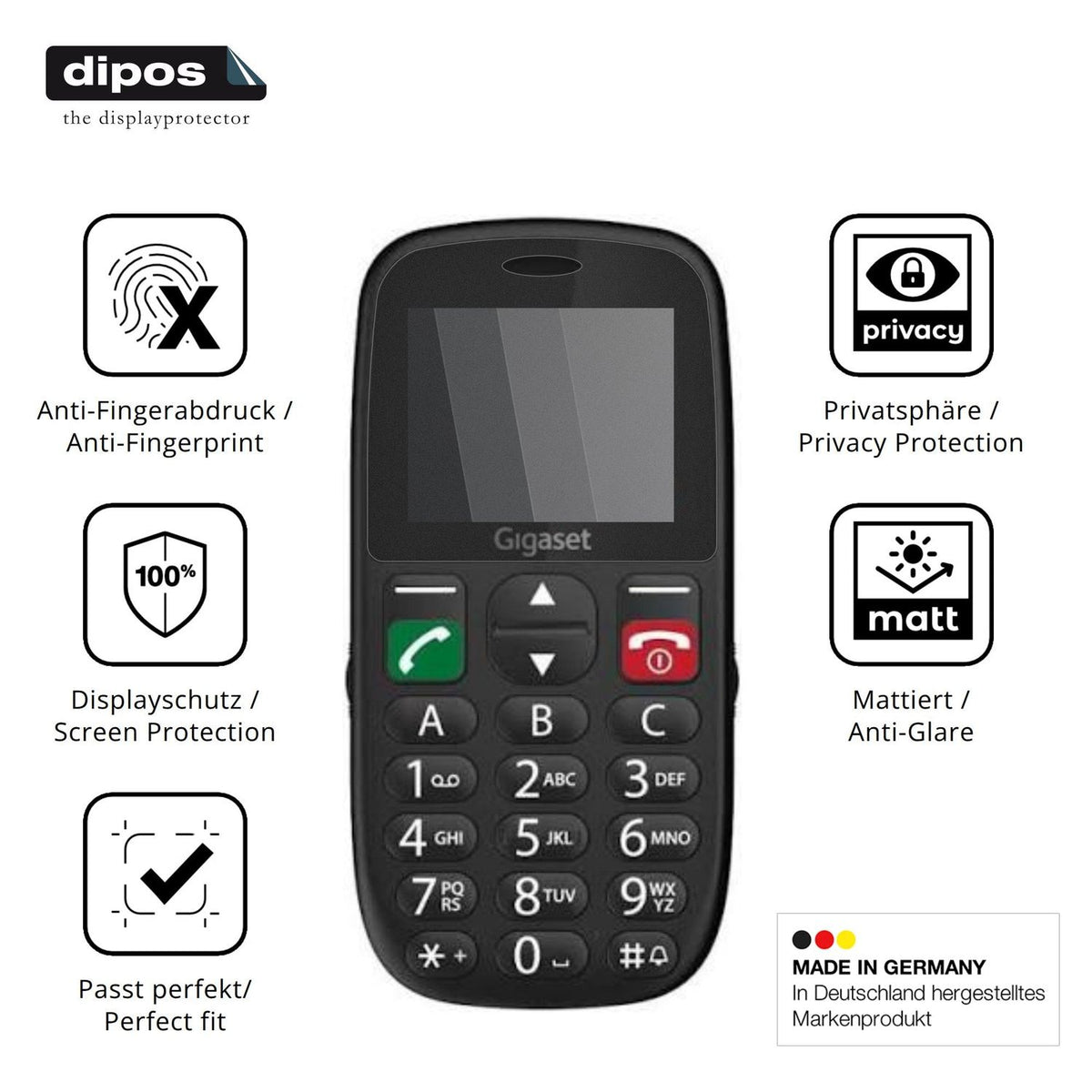 Privatsphäre-Schutz durch Sichtschutz-Folie passend zugeschnitten für Gigaset GL395