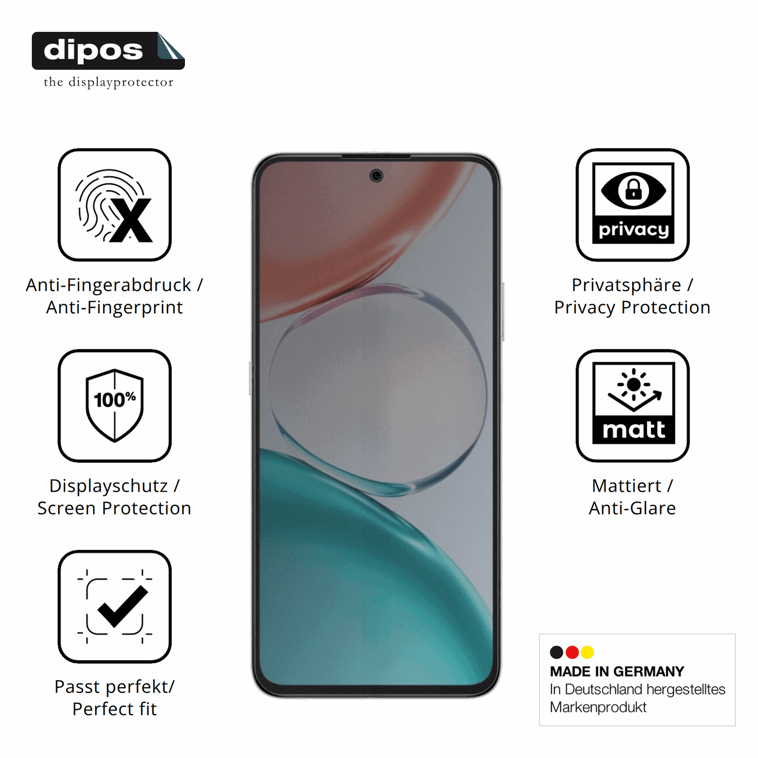 Privatsphäre-Schutz durch Sichtschutz-Folie passend zugeschnitten für Honor Play 80 Pro