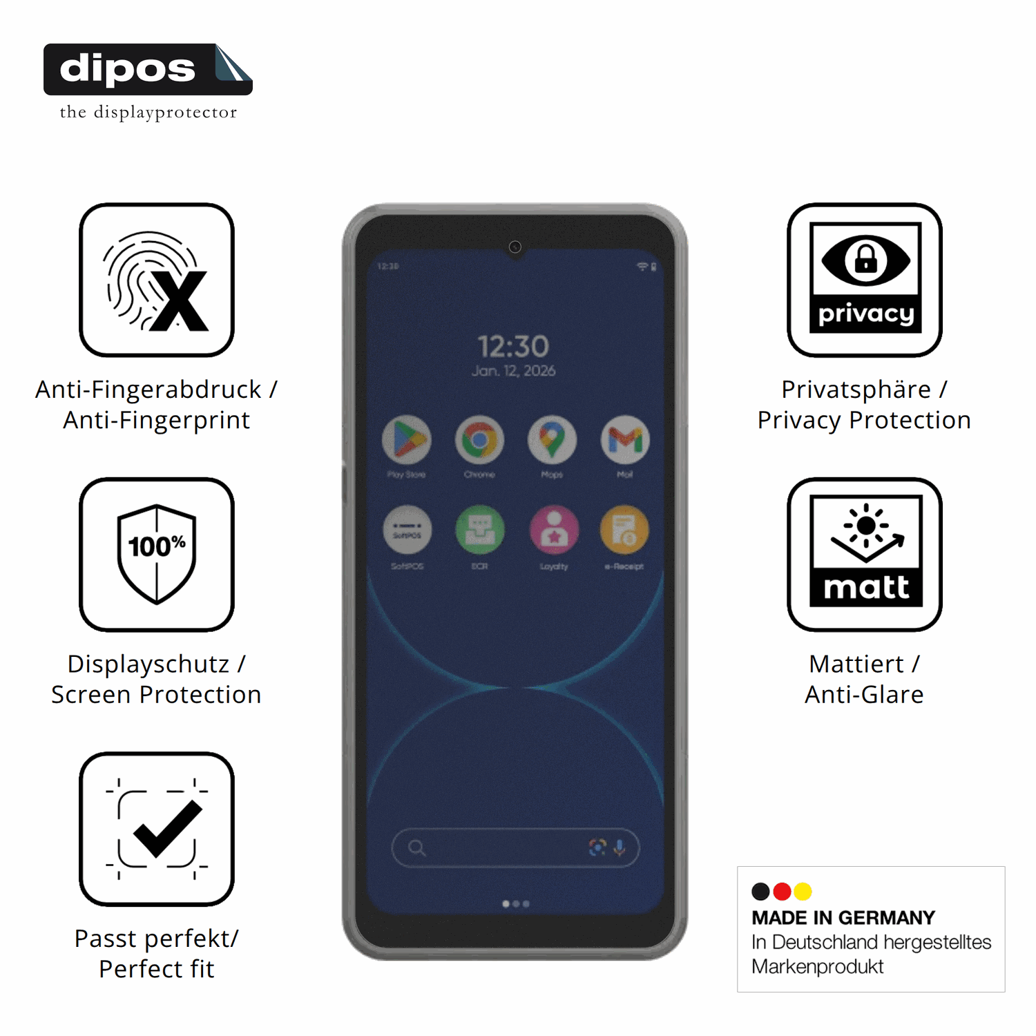 Privatsphäre-Schutz durch Sichtschutz-Folie passend zugeschnitten für Ingenico Axium NX8
