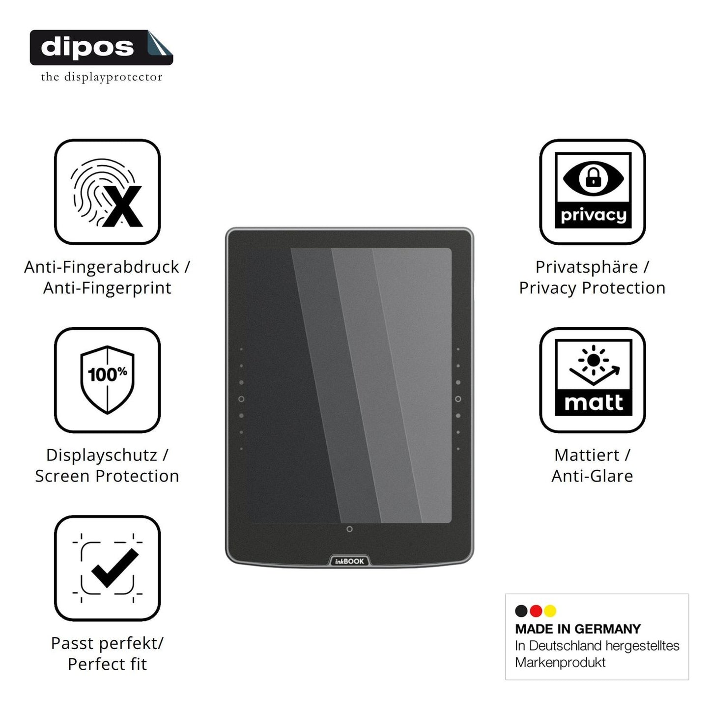 Privatsphäre-Schutz durch Sichtschutz-Folie passend zugeschnitten für inkBOOK Solaris