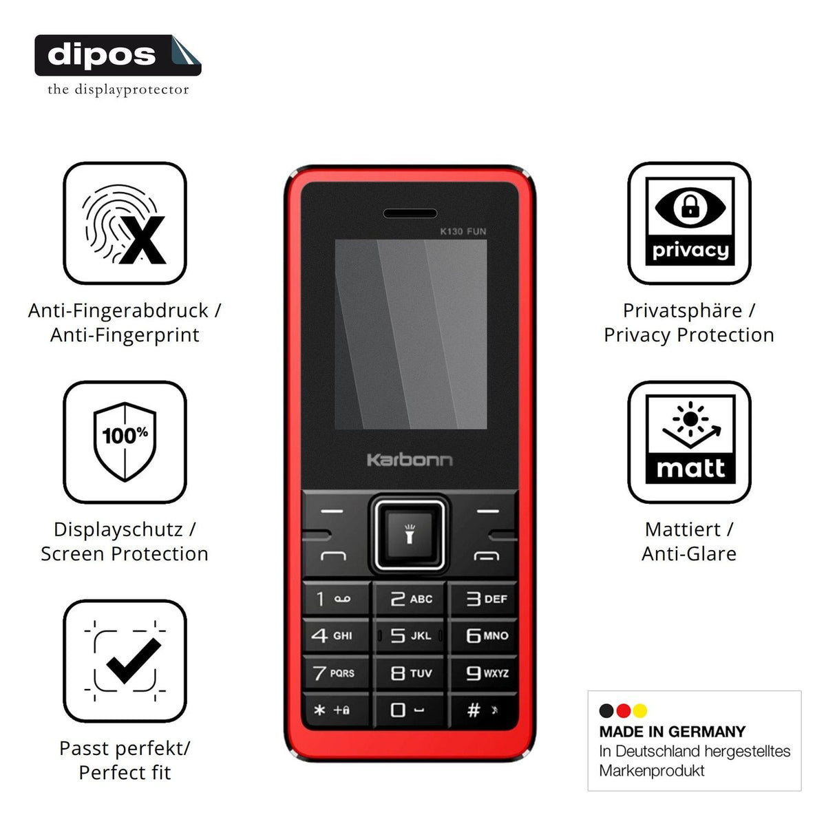 Privatsphäre-Schutz durch Sichtschutz-Folie passend zugeschnitten für Karbonn K130 Fun