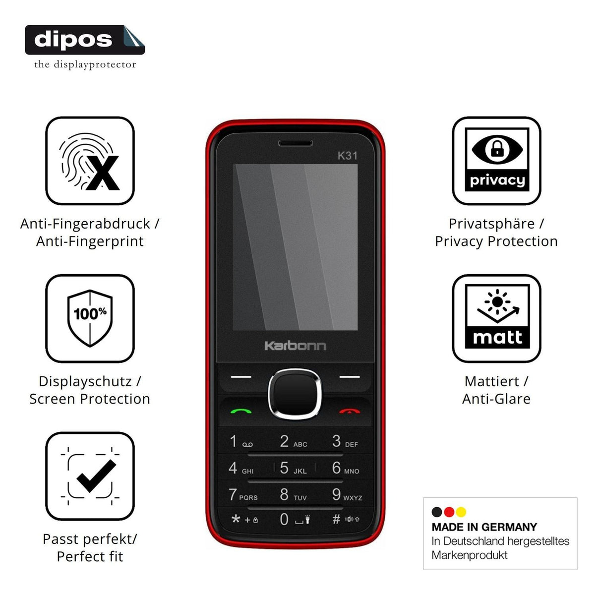 Privatsphäre-Schutz durch Sichtschutz-Folie passend zugeschnitten für Karbonn K31