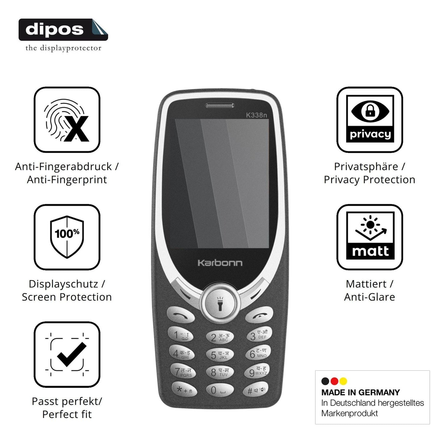 Privatsphäre-Schutz durch Sichtschutz-Folie passend zugeschnitten für Karbonn K338n