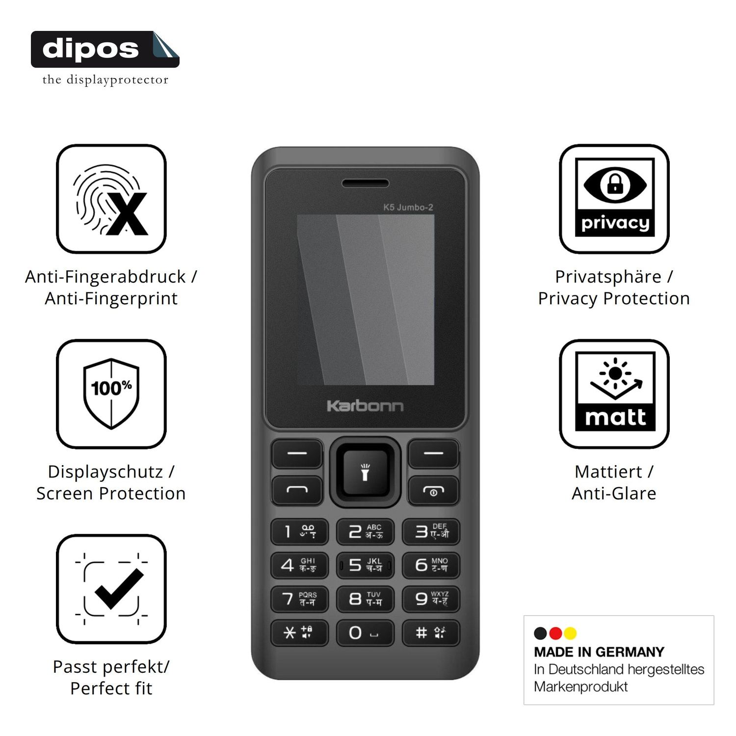 Privatsphäre-Schutz durch Sichtschutz-Folie passend zugeschnitten für Karbonn K5 Jumbo 2