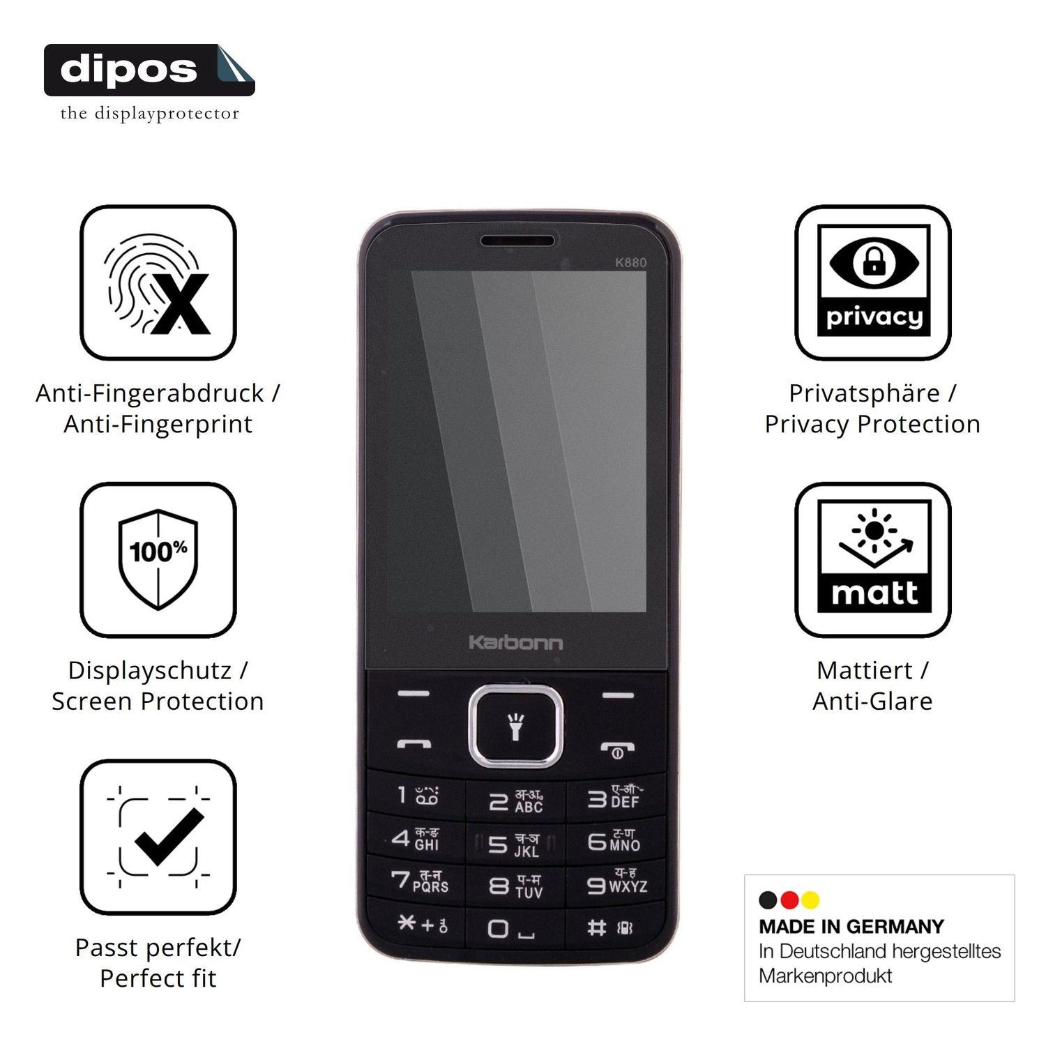 Privatsphäre-Schutz durch Sichtschutz-Folie passend zugeschnitten für Karbonn K880