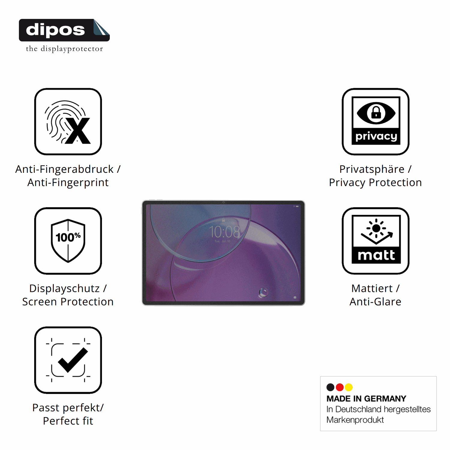 Privatsphäre-Schutz durch Sichtschutz-Folie passend zugeschnitten für Lenovo Idea Tab Pro Gen 2 13 Zoll