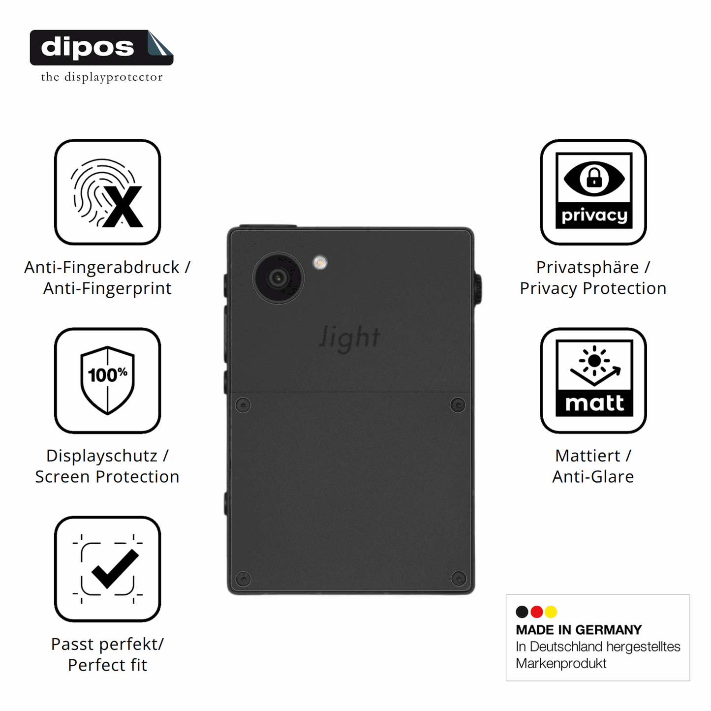 Privatsphäre-Schutz durch Sichtschutz-Folie passend zugeschnitten für Light Phone 3 Rückseite