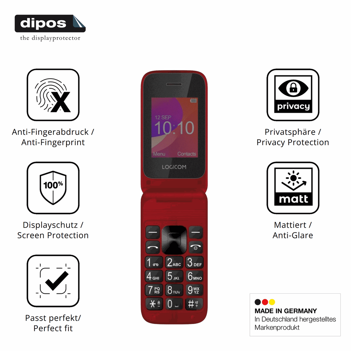 Privatsphäre-Schutz durch Sichtschutz-Folie passend zugeschnitten für Logicom Fleep 190