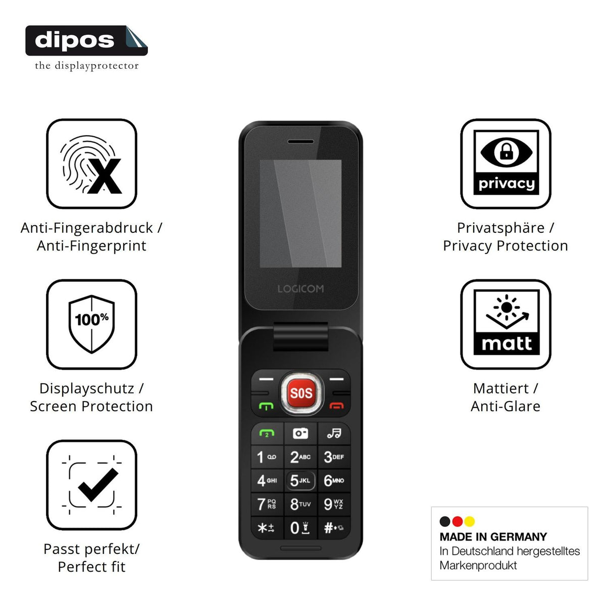 Privatsphäre-Schutz durch Sichtschutz-Folie passend zugeschnitten für Logicom Fleep S90