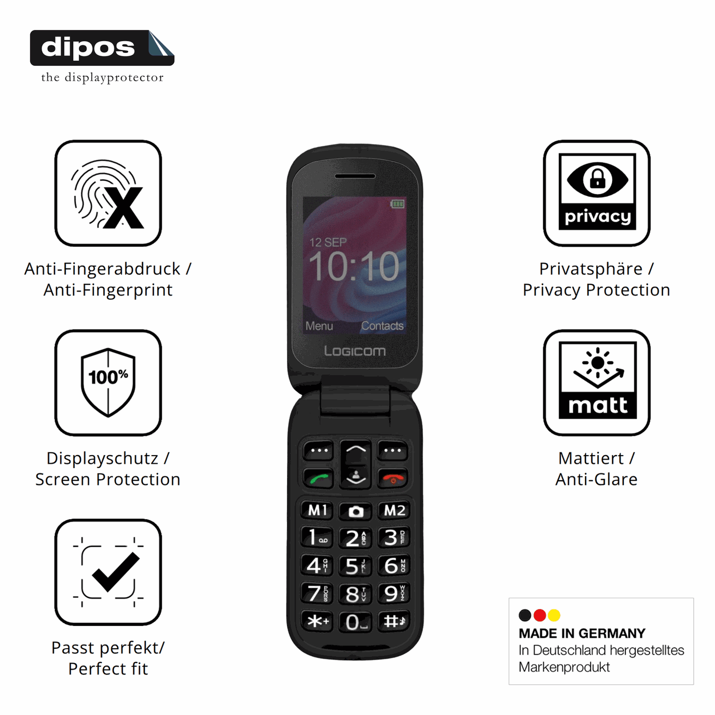Privatsphäre-Schutz durch Sichtschutz-Folie passend zugeschnitten für Logicom Fleep XL
