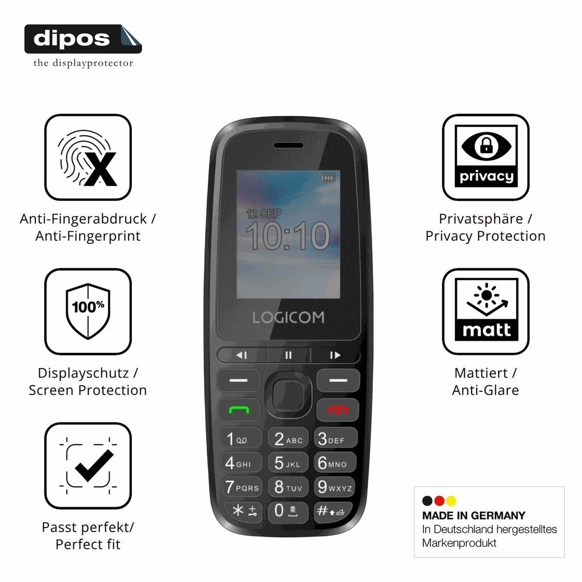 Privatsphäre-Schutz durch Sichtschutz-Folie passend zugeschnitten für Logicom P197e