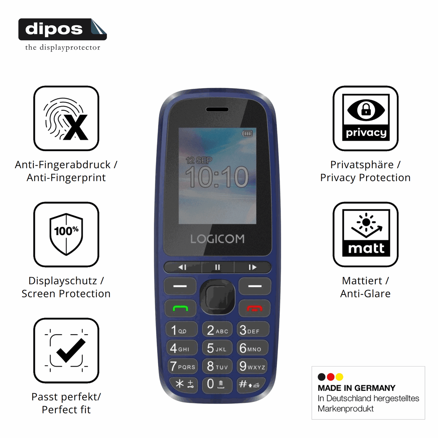Privatsphäre-Schutz durch Sichtschutz-Folie passend zugeschnitten für Logicom P199e