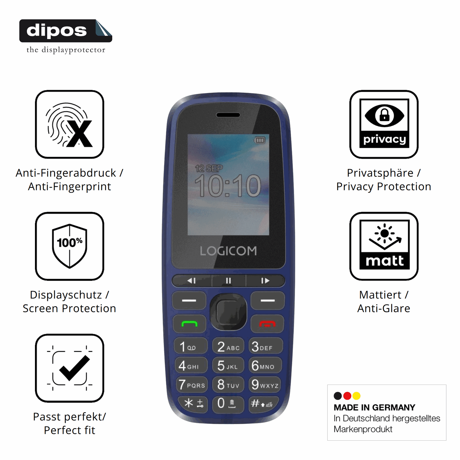 Privatsphäre-Schutz durch Sichtschutz-Folie passend zugeschnitten für Logicom P199e