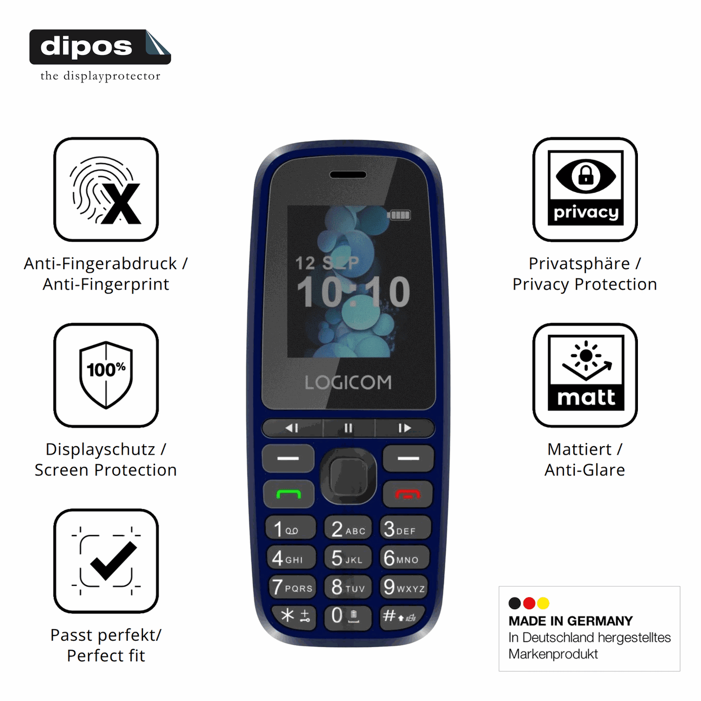 Privatsphäre-Schutz durch Sichtschutz-Folie passend zugeschnitten für Logicom Posh 402