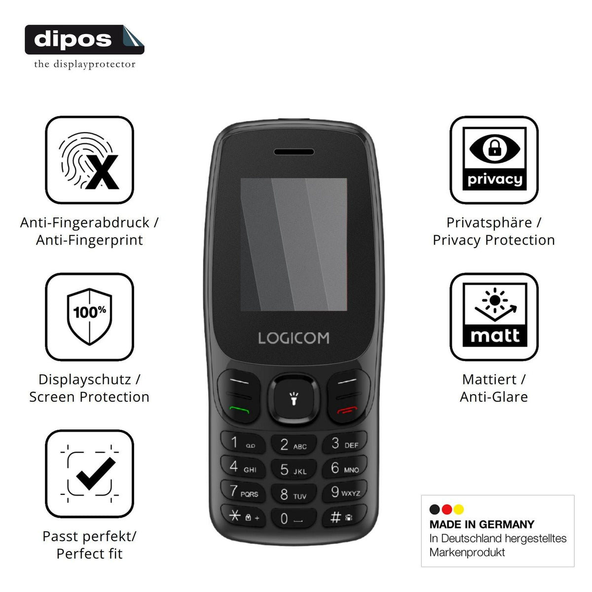 Privatsphäre-Schutz durch Sichtschutz-Folie passend zugeschnitten für Logicom Posh 405
