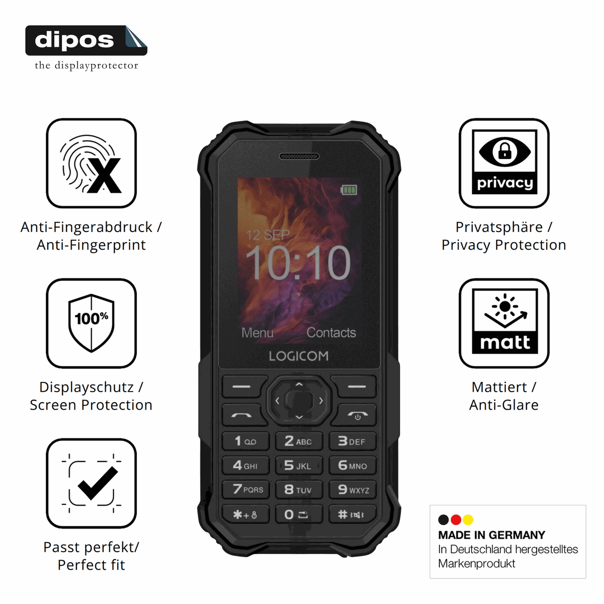 Privatsphäre-Schutz durch Sichtschutz-Folie passend zugeschnitten für Logicom Xtrem 40 Pro