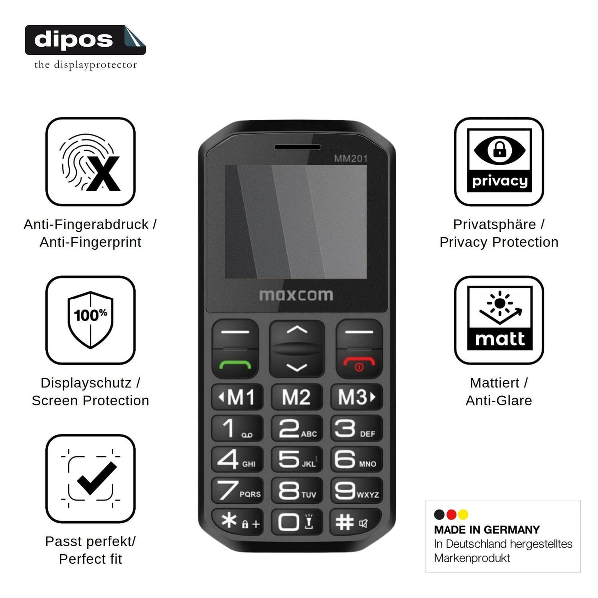 Blickschutzfolie für MaxCom MM201 matt Schutzfolie Privacy