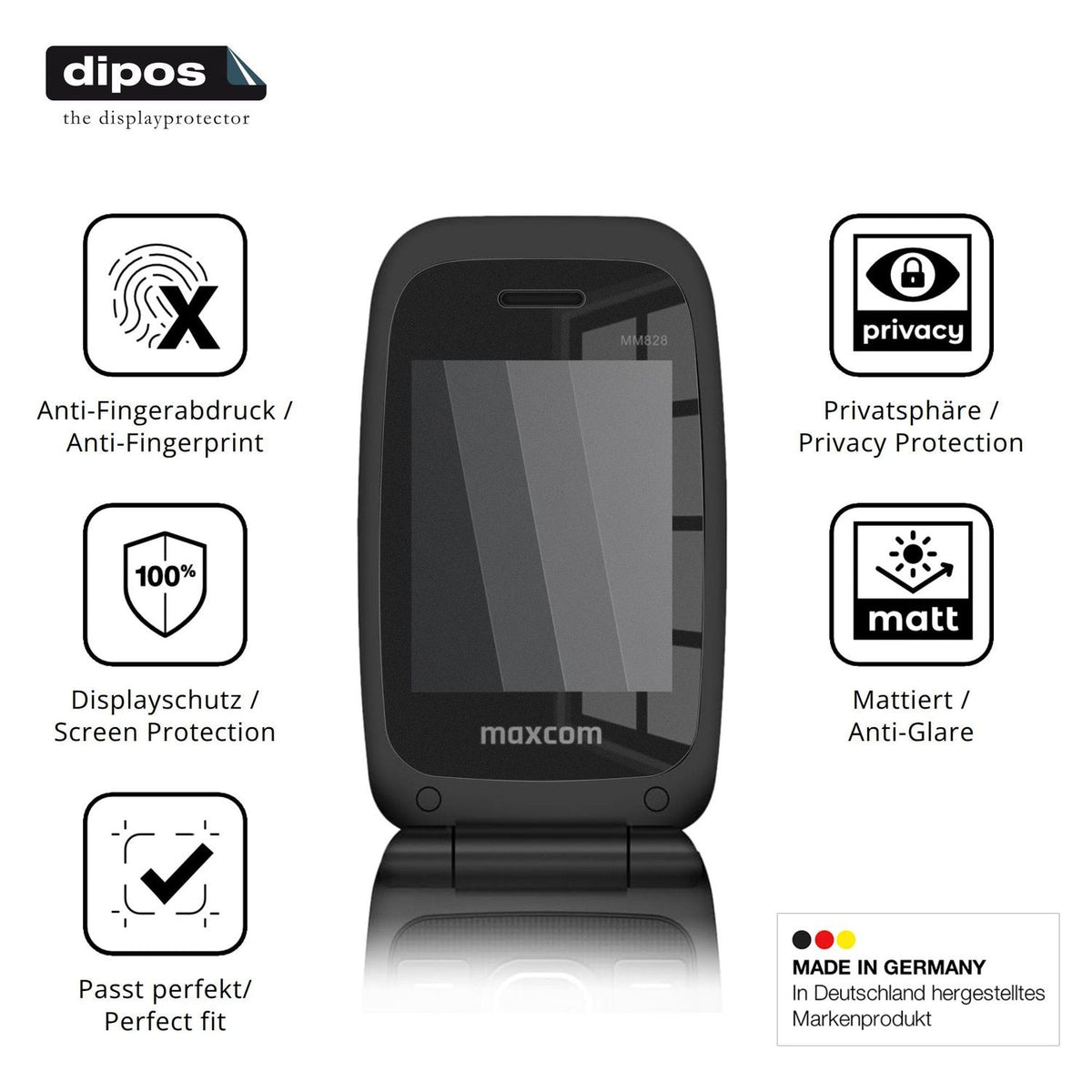 Privatsphäre-Schutz durch Sichtschutz-Folie passend zugeschnitten für Maxcom MM828 Innenseite