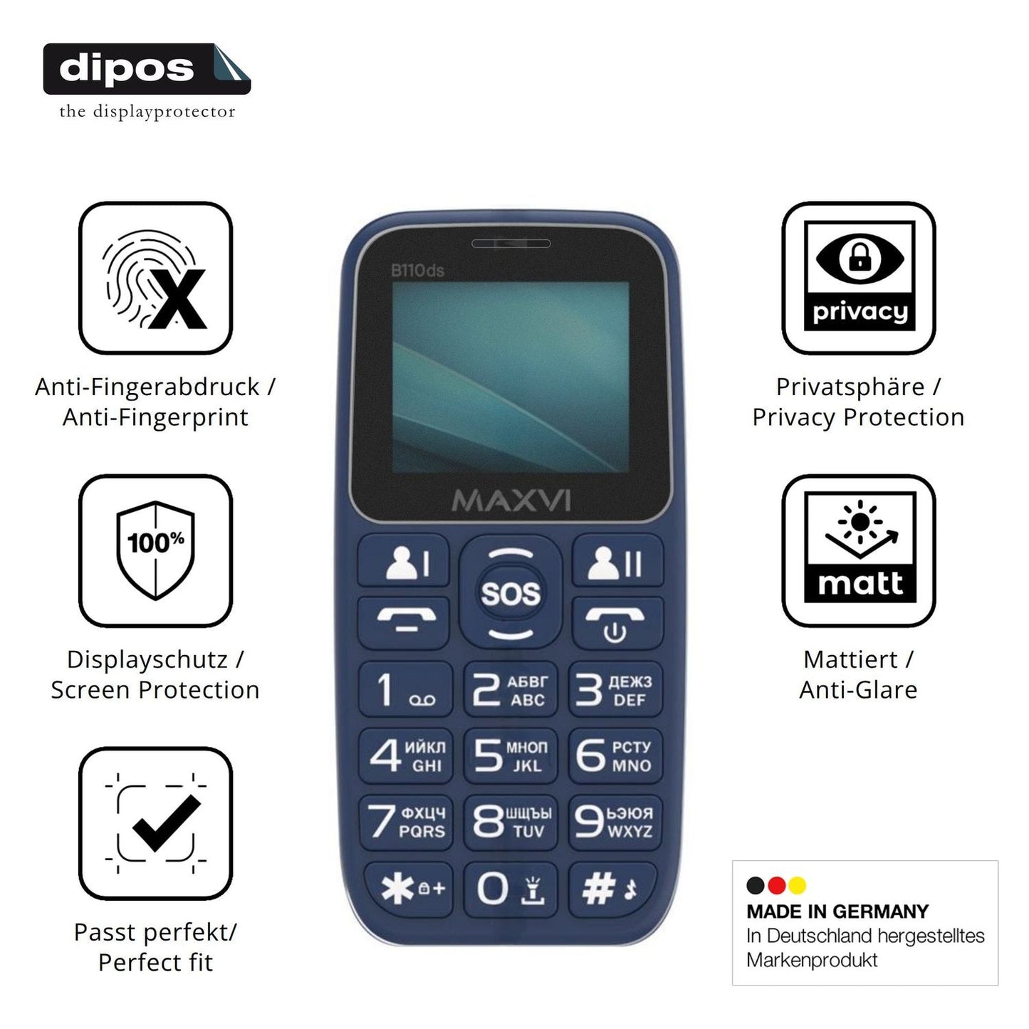Privatsphäre-Schutz durch Sichtschutz-Folie passend zugeschnitten für Maxvi B110ds