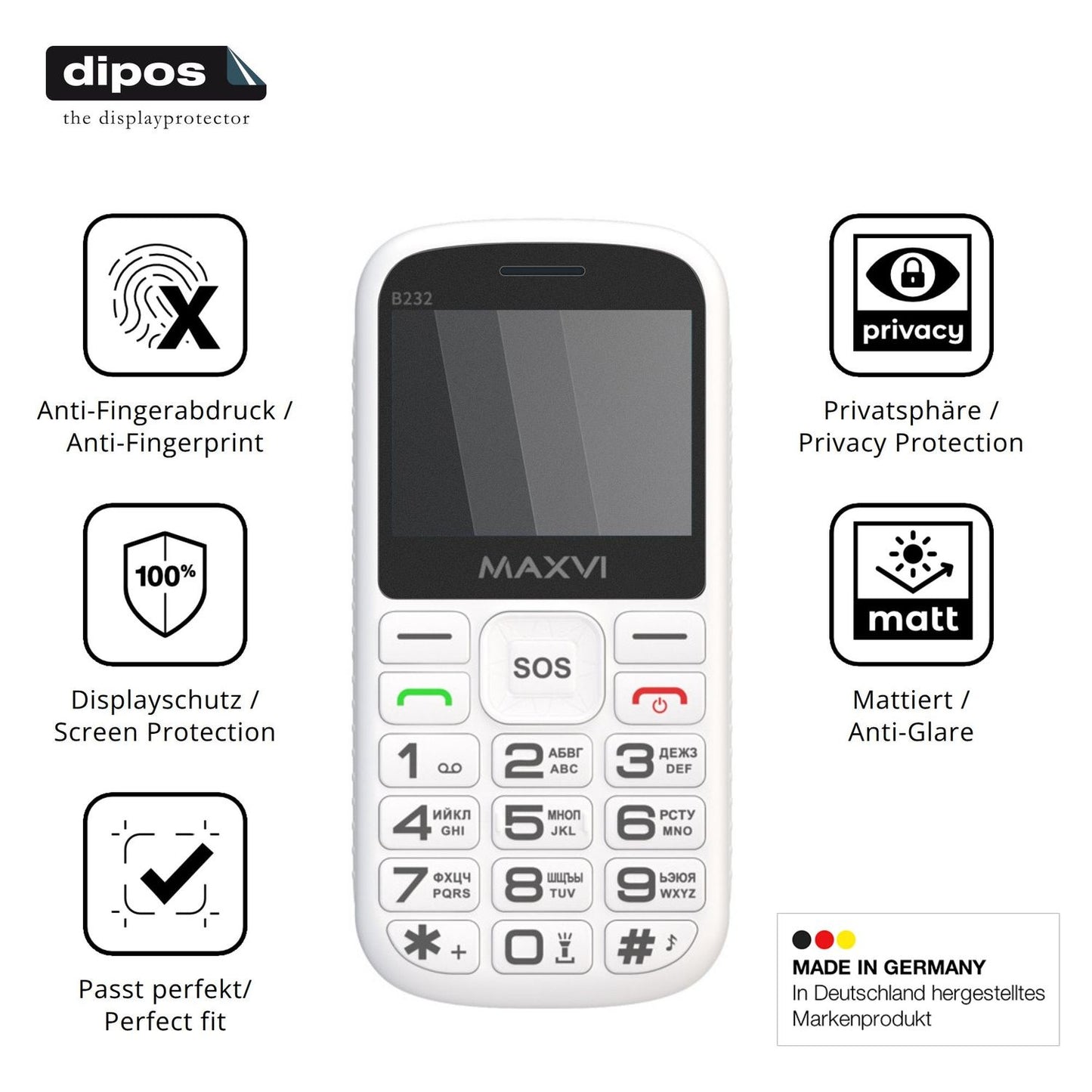 Privatsphäre-Schutz durch Sichtschutz-Folie passend zugeschnitten für Maxvi B232