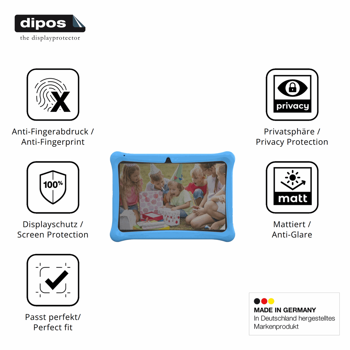 Privatsphäre-Schutz durch Sichtschutz-Folie passend zugeschnitten für Menghu Kids Tablet 10.1