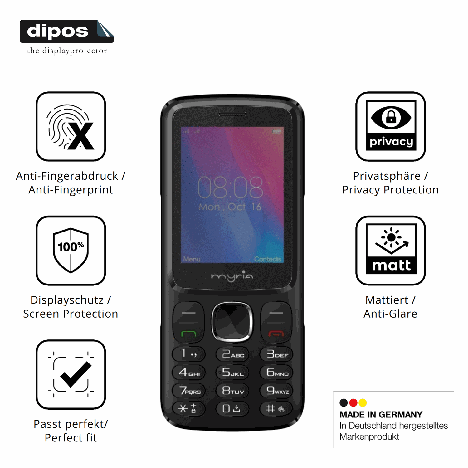 Privatsphäre-Schutz durch Sichtschutz-Folie passend zugeschnitten für Myria Endless 3G