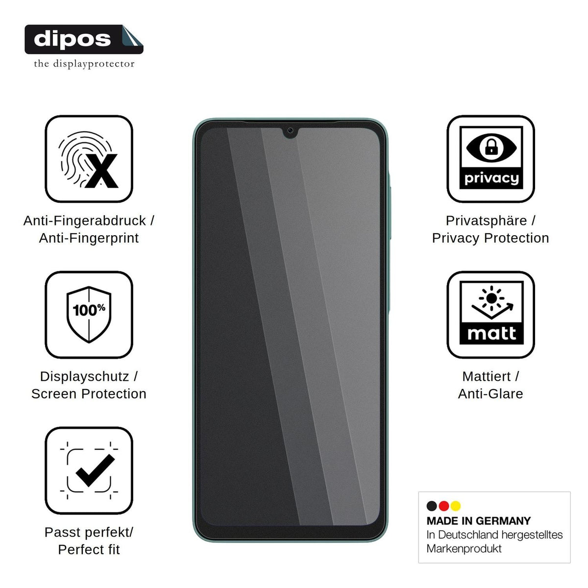 Blickschutzfolie für Samsung Galaxy A08 matt Schutzfolie Privacy
