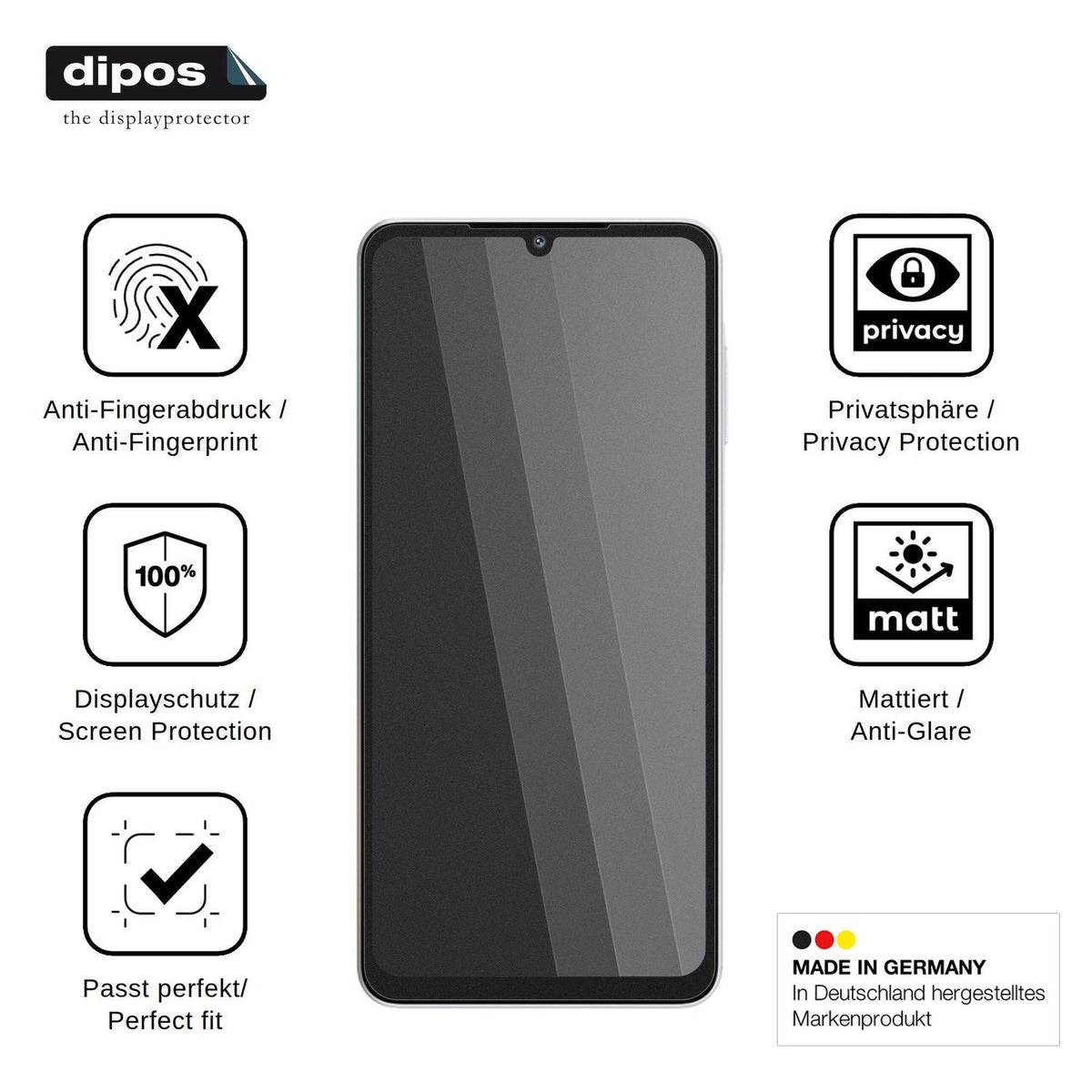Blickschutzfolie für Samsung Galaxy M08 matt Schutzfolie Privacy