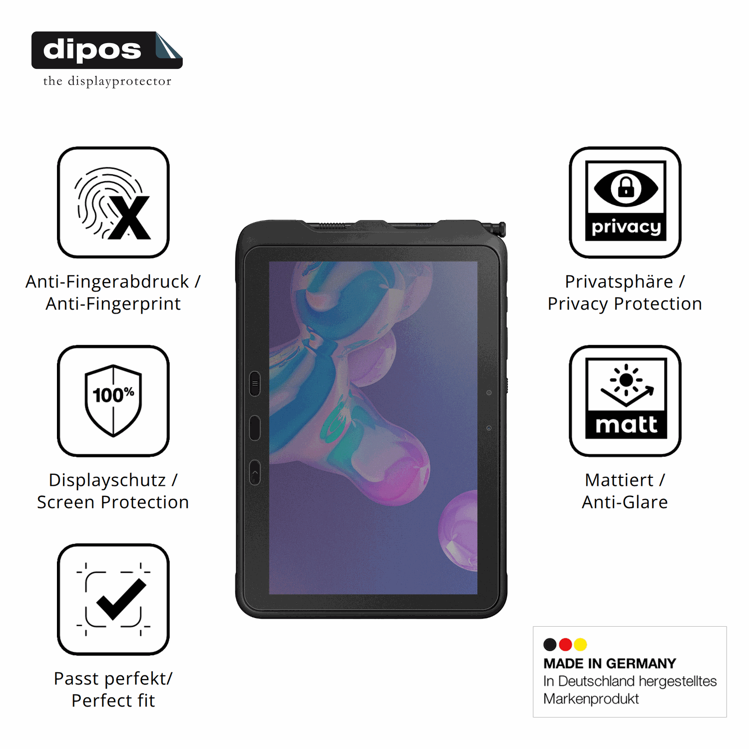 Privatsphäre-Schutz durch Sichtschutz-Folie passend zugeschnitten für Samsung Galaxy Tab Active 5 Pro