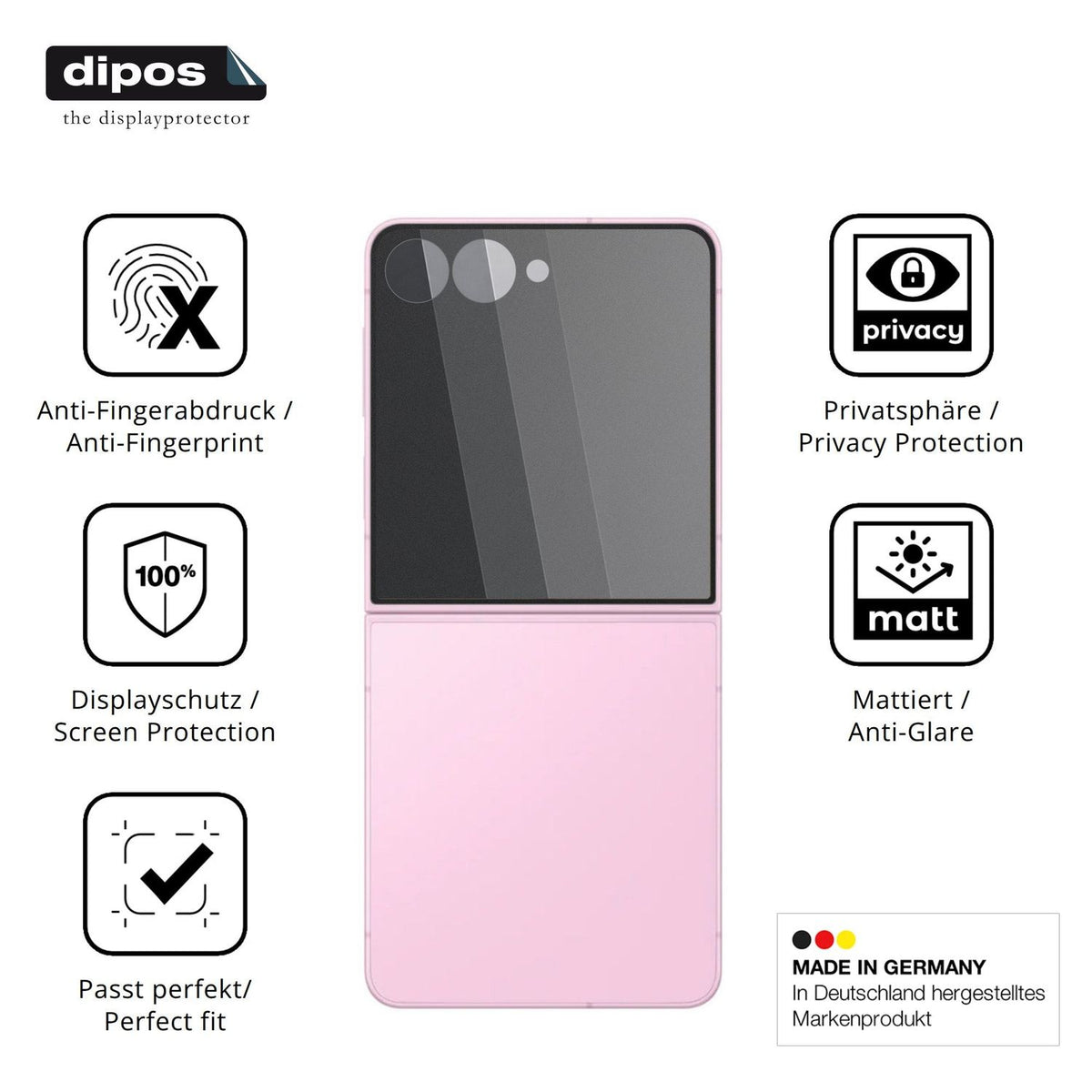 Privatsphäre-Schutz durch Sichtschutz-Folie passend zugeschnitten für Samsung Galaxy Z Flip8 Aussenseite