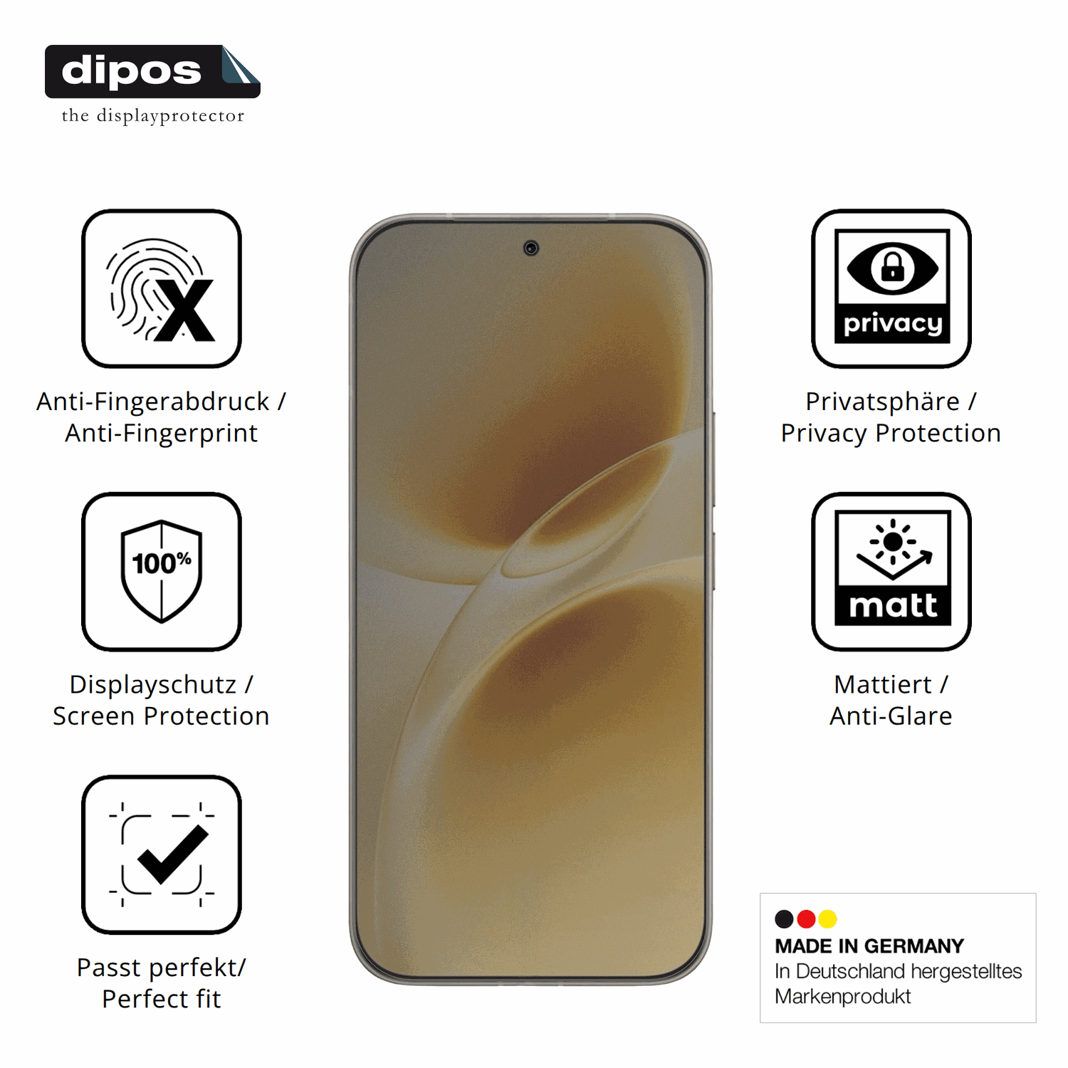 Privatsphäre-Schutz durch Sichtschutz-Folie passend zugeschnitten für Vivo V70 Elite