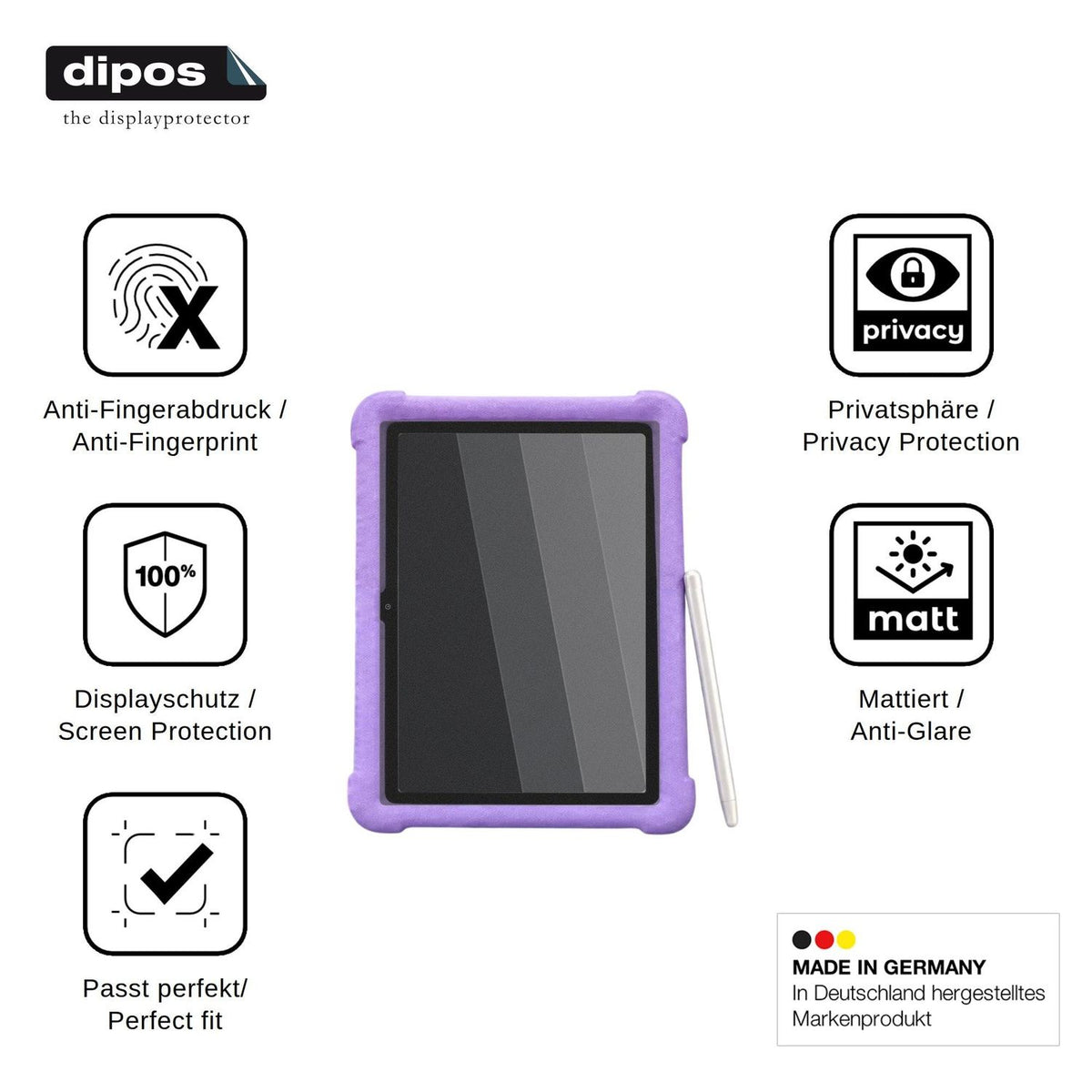 Blickschutzfolie für ZONKO Kinder Tablet 10 matt Schutzfolie Privacy