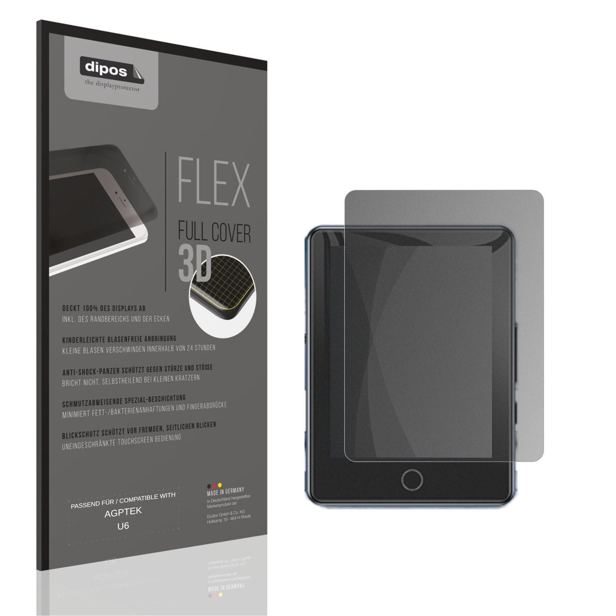 Blickschutzfolie von dipos passend für AGPTEK U6, 100% Displayabdeckung und blasenfreie Montage