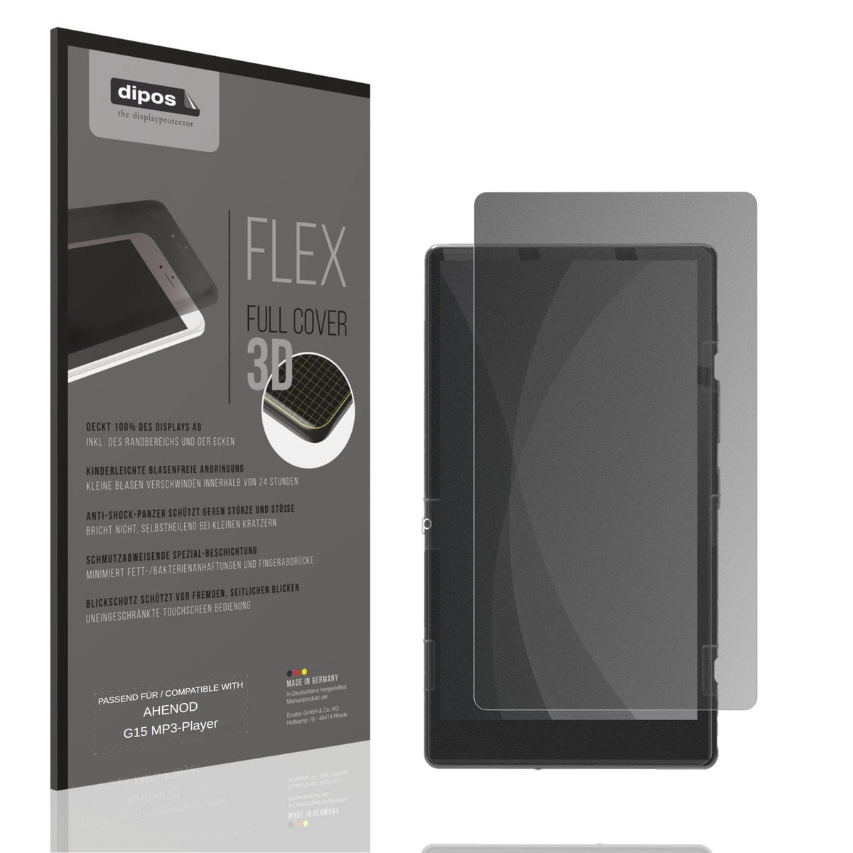 Blickschutzfolie von dipos passend für AHENOD G15 MP3-Player, 100% Displayabdeckung und blasenfreie Montage