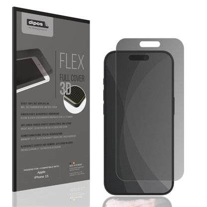 Blickschutzfolie von dipos passend für Apple iPhone 15, 100% Displayabdeckung und blasenfreie Montage