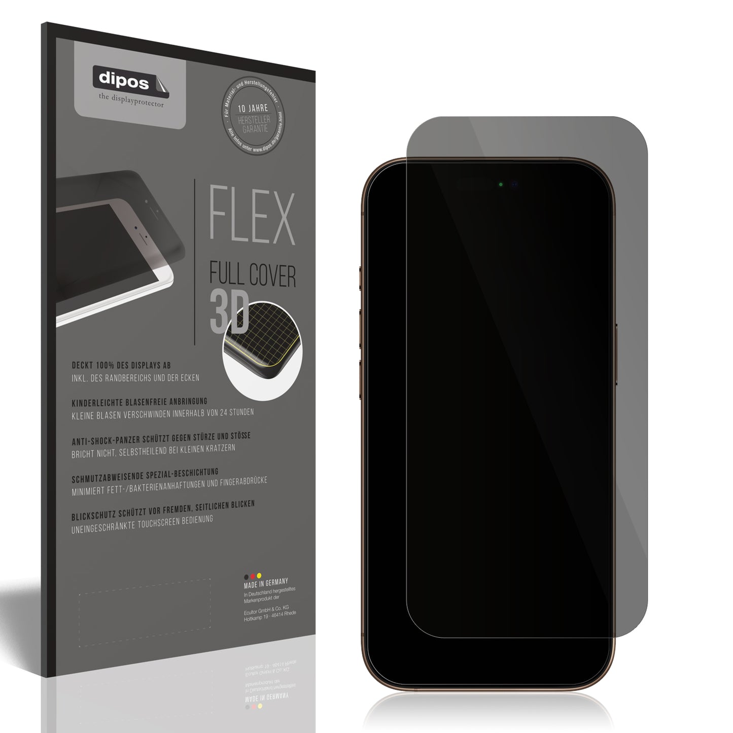 Blickschutzfolie von dipos passend für Apple iPhone 16 Pro Max, 100% Displayabdeckung und blasenfreie Montage