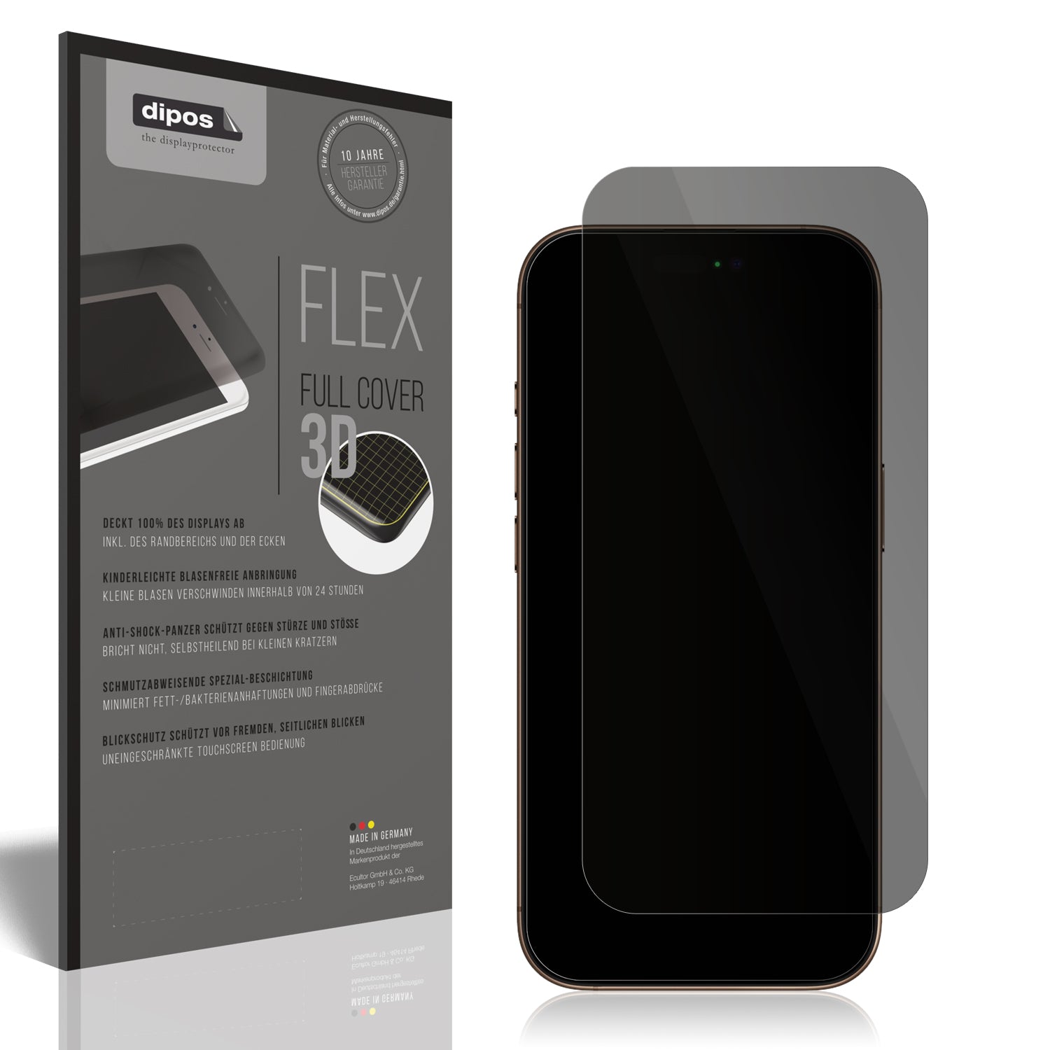 Blickschutzfolie von dipos passend für Apple iPhone 16 Pro Max, 100% Displayabdeckung und blasenfreie Montage