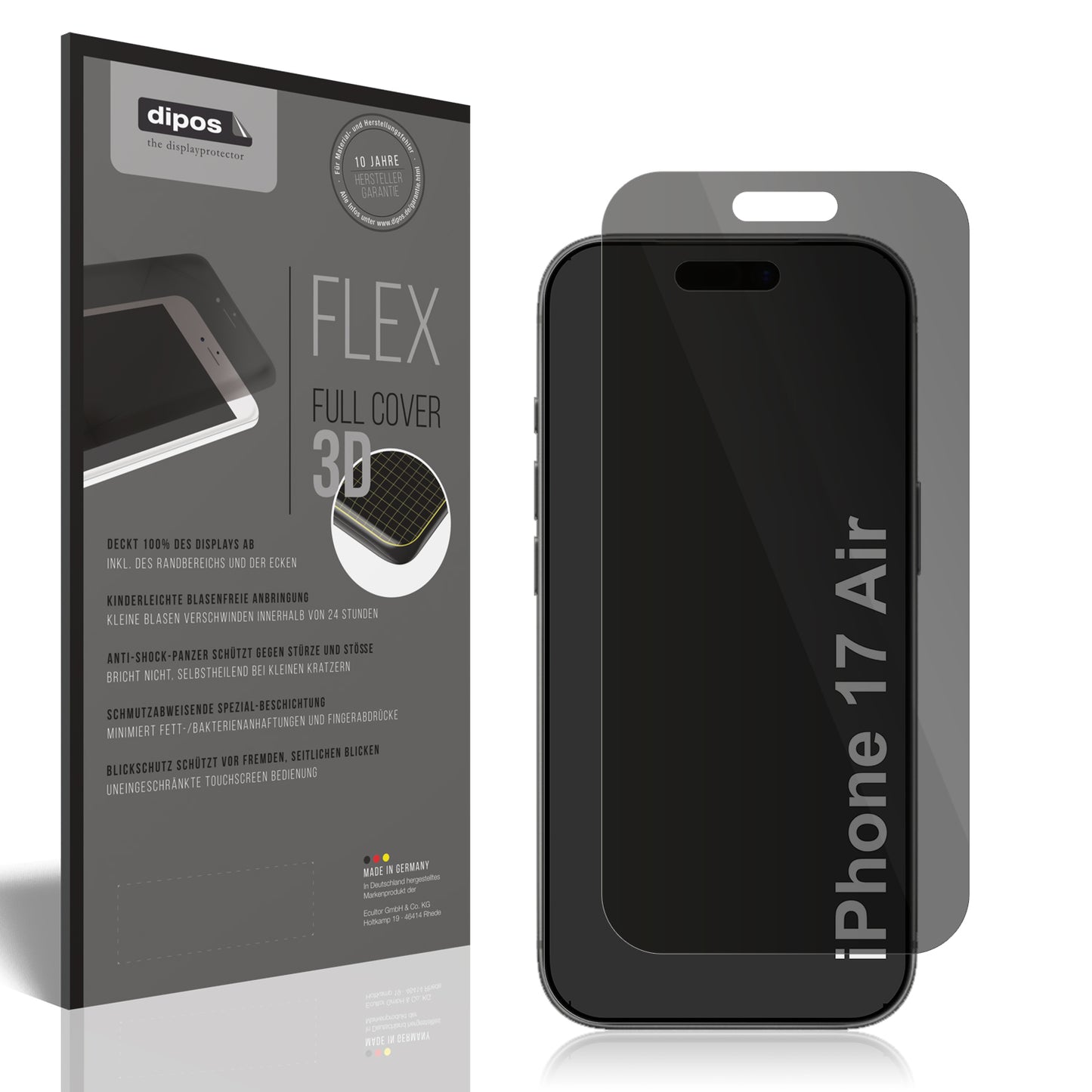 Blickschutzfolie von dipos passend für Apple iPhone 17 Air, 100% Displayabdeckung und blasenfreie Montage