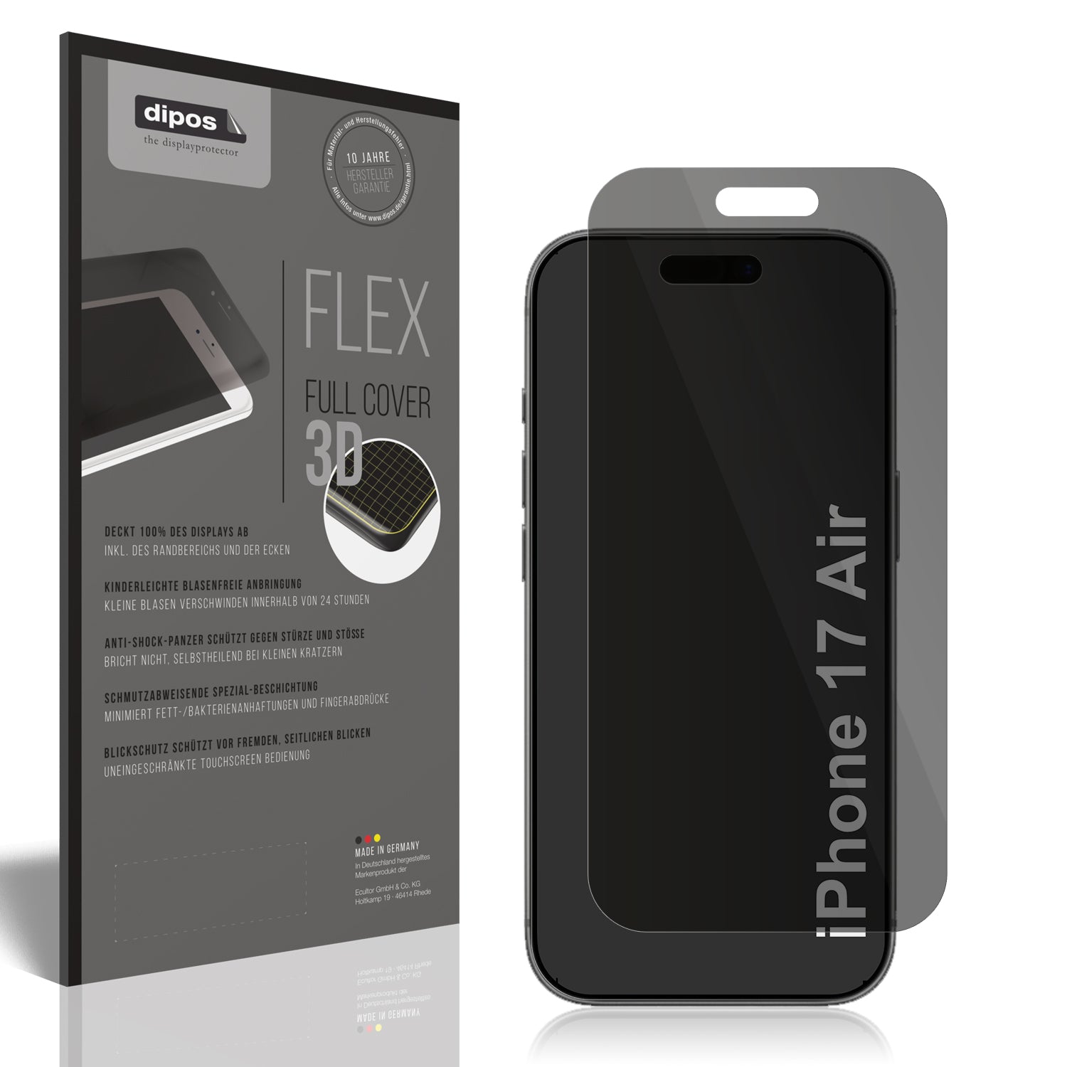 Blickschutzfolie von dipos passend für Apple iPhone 17 Air, 100% Displayabdeckung und blasenfreie Montage