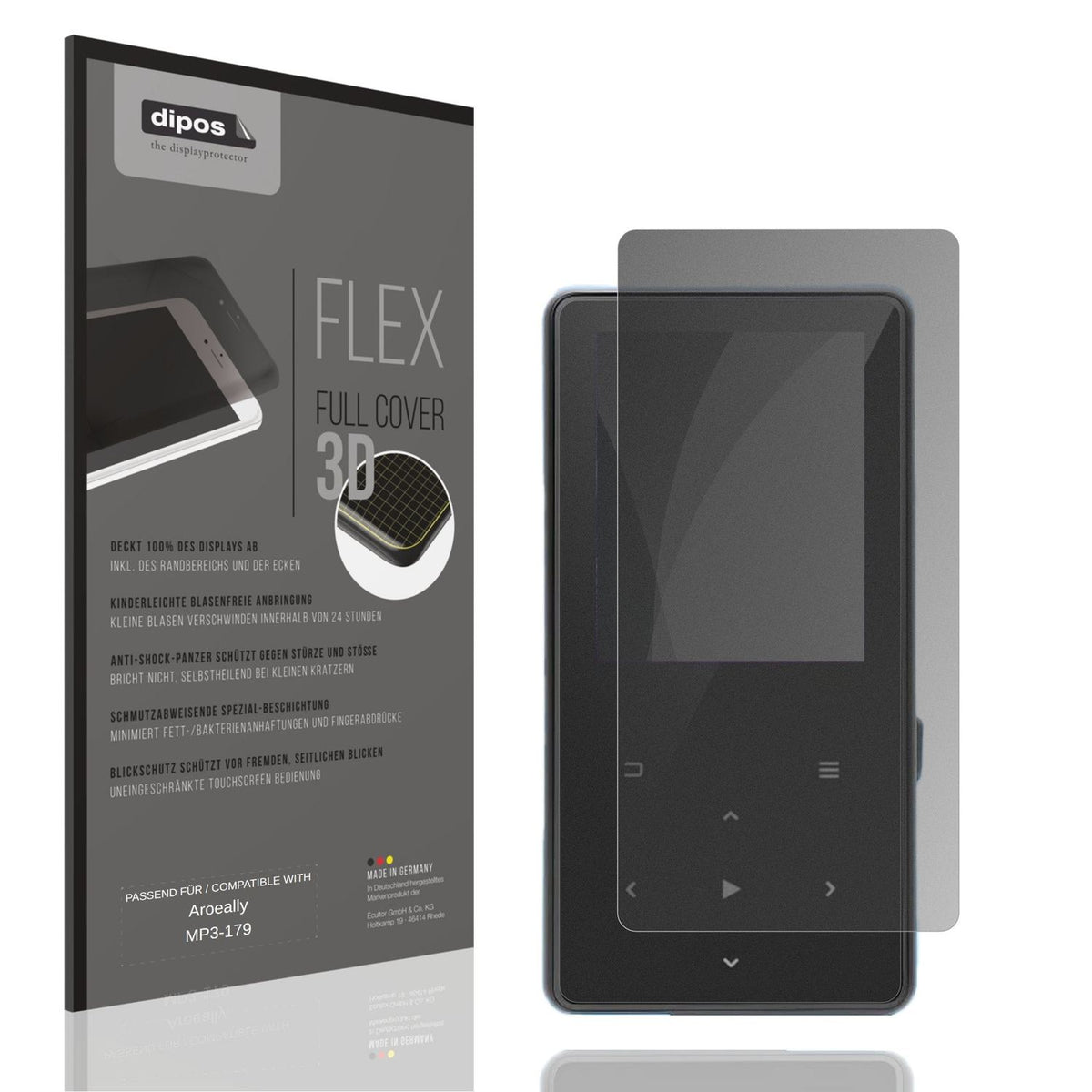 Blickschutzfolie von dipos passend für Aroeally MP3-179, 100% Displayabdeckung und blasenfreie Montage