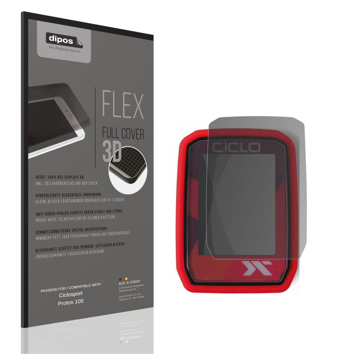 Blickschutzfolie von dipos passend für Ciclosport Protos 105, 100% Displayabdeckung und blasenfreie Montage