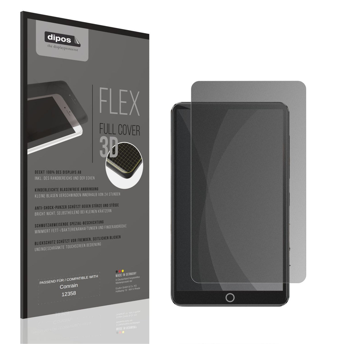 Blickschutzfolie von dipos passend für Conrain 12358, 100% Displayabdeckung und blasenfreie Montage