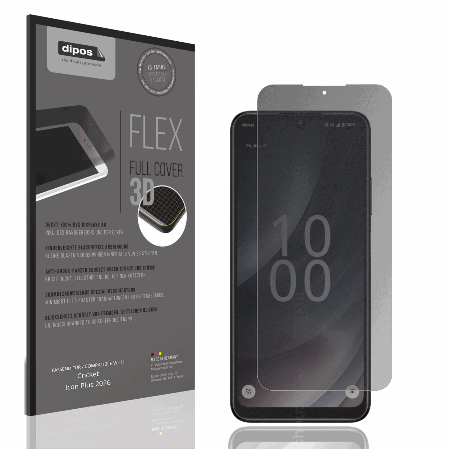 Blickschutzfolie von dipos passend für Cricket Icon Plus 2026, 100% Displayabdeckung und blasenfreie Montage