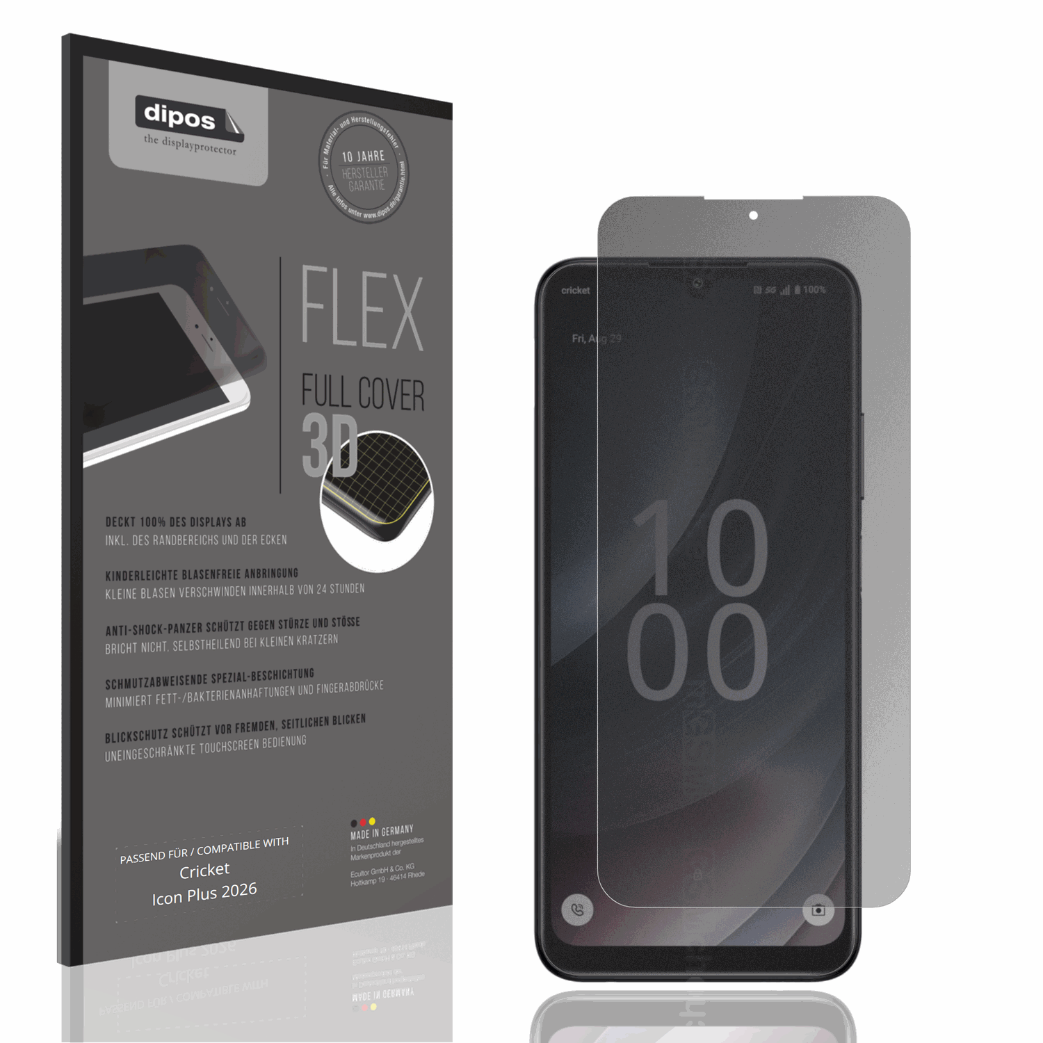 Blickschutzfolie von dipos passend für Cricket Icon Plus 2026, 100% Displayabdeckung und blasenfreie Montage